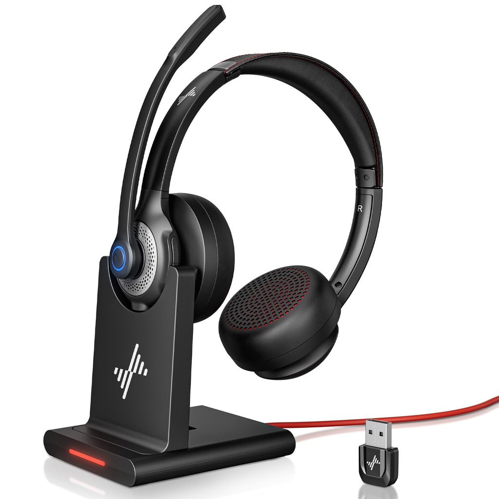 JIAMQISHI Bluetooth Wireless Headset with Mic for Work, Bluetooth 5.2, Advanced Noise Reduction Microphone, Clear Calls - Comfortable On-Ear Headphones, Applicable to PC, Laptop, Phone, Android, Zoom