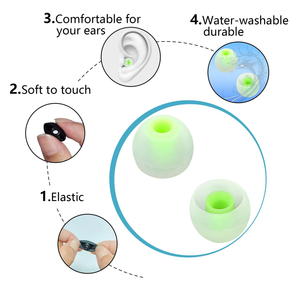 TSZYYM Earbud Tips Soft Anti Slip Washable Reusable Silicone Fit Most In-Ear Earbuds (Inner Hole 3.8mm-5.1mm) 18pcs S M L