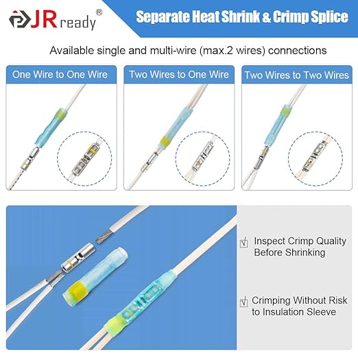 JRready ST6488-12-100 M81824/1 Series Waterproof Heat-Shrinkable Splice Kit 100Sets Butt Crimp Splices16-12AWG with PVDF Tubes Butt Splice Connectors with ACT-232 Crimp Tool G411 Go-No Go Gauge