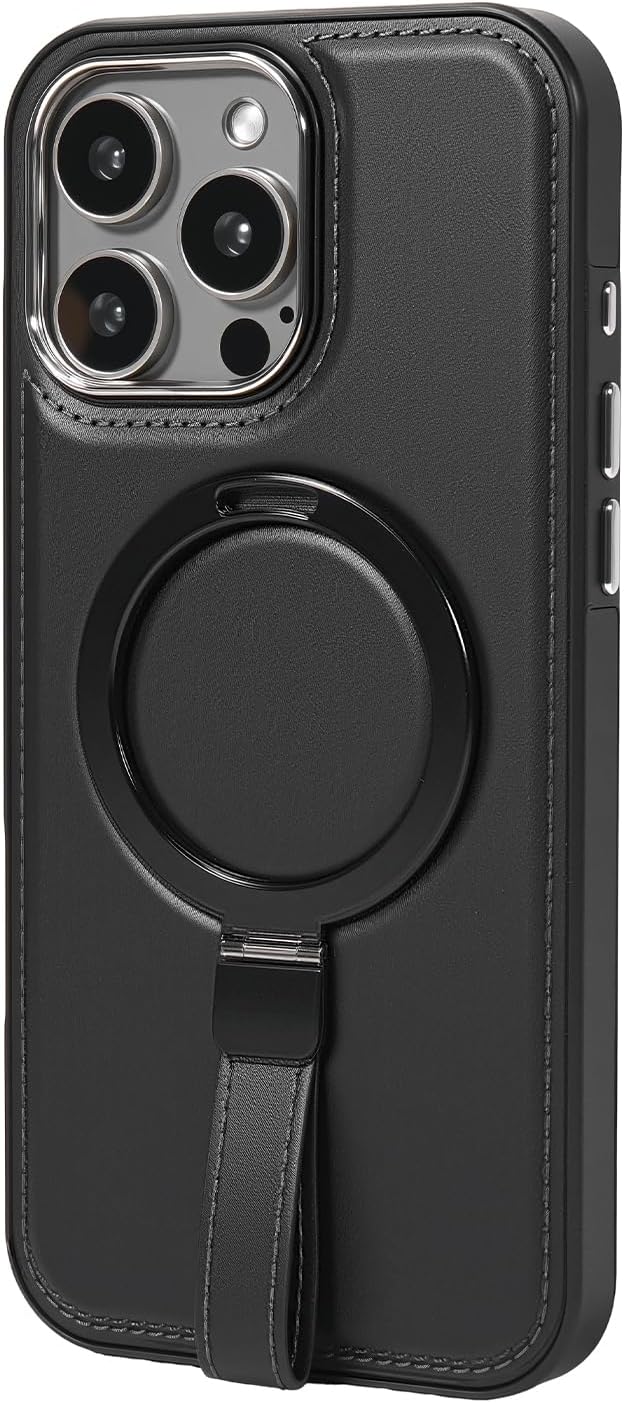 Leather Case, Suitable for iPhone 16 Pro Max Case, Invisible Magnetic Design, Equipped with a Lanyard and Foldable Stand, Black, Yellow and red (Yellow, iPhone 16 Pro Max)