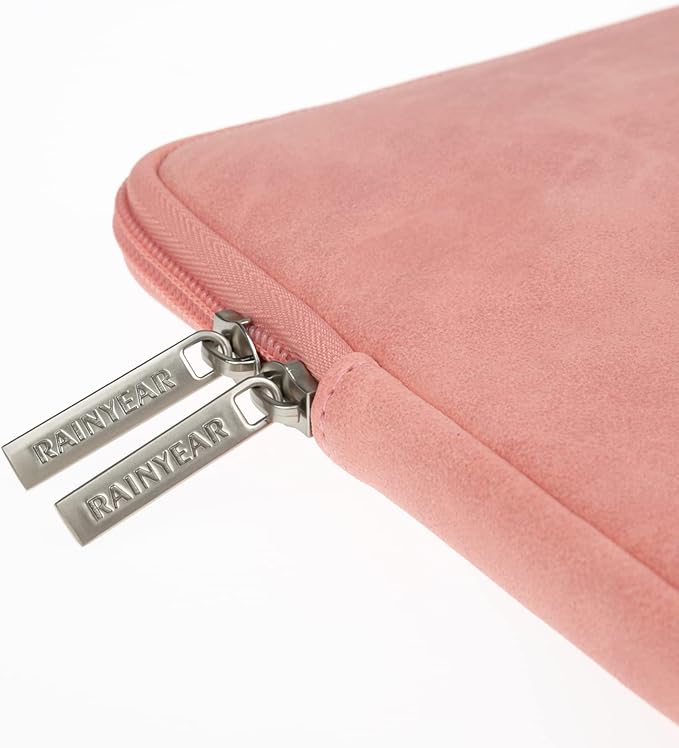 RAINYEAR 16 Inch Laptop Sleeve PU Suede Leather Case Protective Padded Zipper Cover Water Resistant Carrying Bag Compatible with 16" MacBook Pro/Max A2780 A2991 A3403 A3186 A2141 A2485 (Coral)