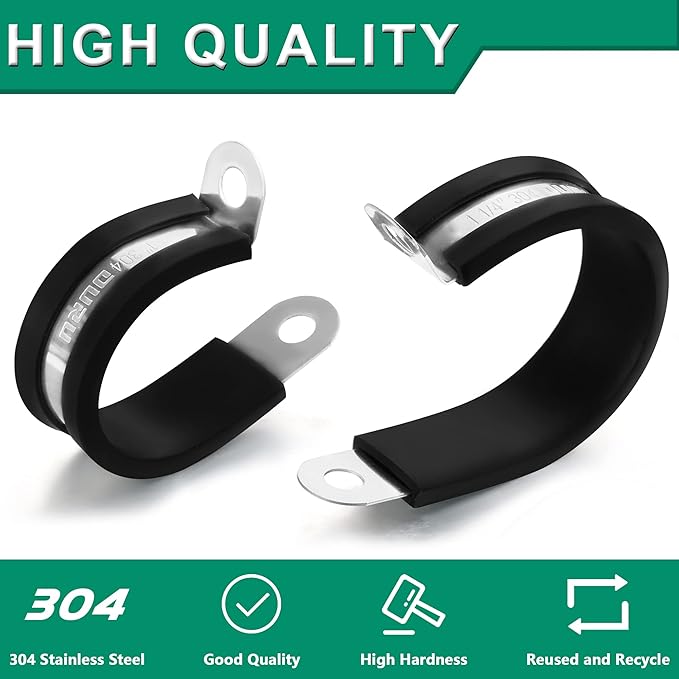 50PCS Cable Clamps 1-1/4 Inch 304 Stainless Steel Cable Clamps Rubber Coated Cushioned Insulated Cable Clamp,Automotive Wire Clamps,Pipe Clamps,Metal Clamp for Tube,Wire Cord Installation(32mm)