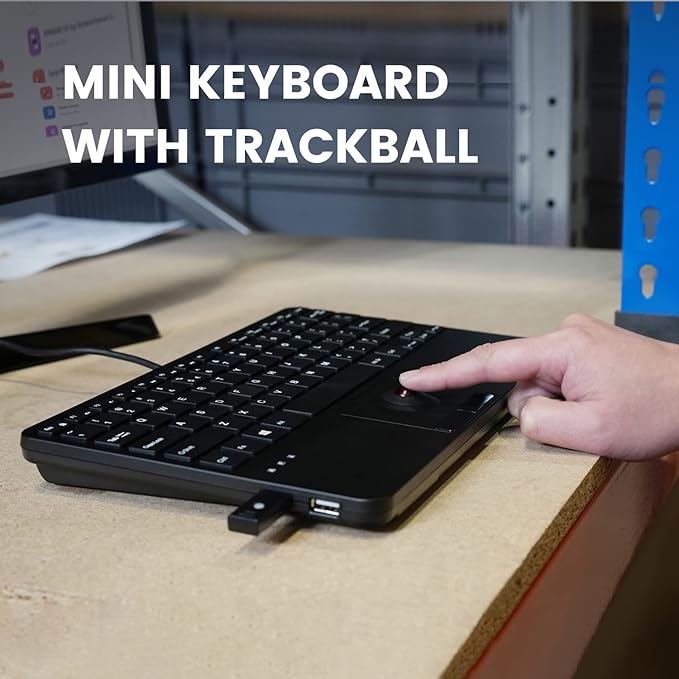 Perixx PERIBOARD-526 US, Wired Mini USB Keyboard with Trackball - X Type Scissor Keys - 11.18x7.17x1.1 Inches - Build-in 2 USB Hubs - US English