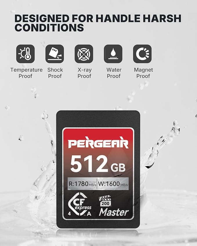 Pergear 512GB CFexpress 4.0 Type A Memory Card VPG200, Up to 1780MB/s Read Speed & 1600MB/s Write Speed for 4K 120P, 8K 30P Video Recording(Master Series), Compatible for Sony Alpha & FX Cameras