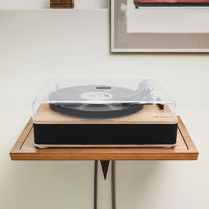 Vinyl Record Player 3-Speed Belt-Drive Turntable with Stereo Speakers and USB Play&Recording (Light Wood)