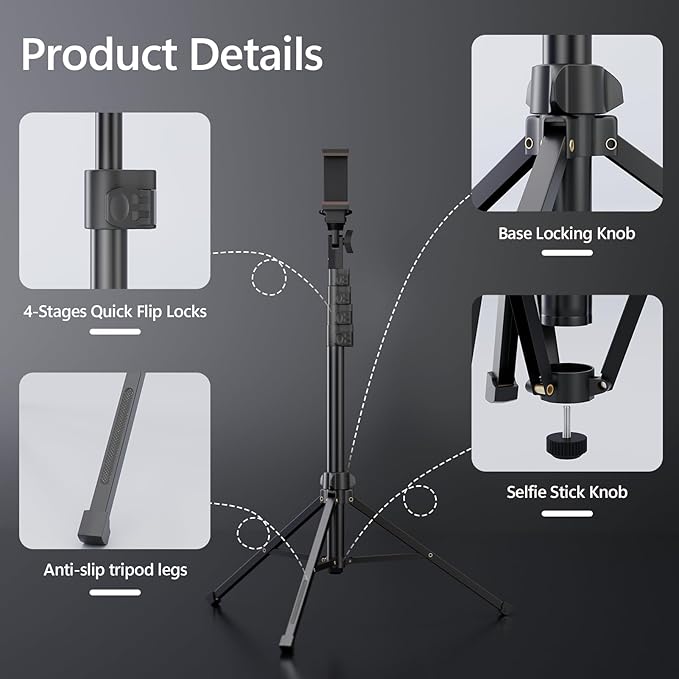 EMART 70" Flexible Phone Tripod for iPhone, Overhead Cellphone Holder &Camera Stand with Gooseneck and Remote, Selfie Stick for Video Recording, Live Streaming, Cooking, Vlogging, Fitness