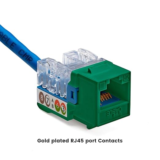 TRUE CABLE Cat5e Keystone Jack, Unshielded (UTP), 90 Degree Punch-Down, PoE++ (4PPoE) 100W, UL Listed, ETL Verified, ANSI/TIA Certified, Modular RJ45 Female, Green, 48 Pack