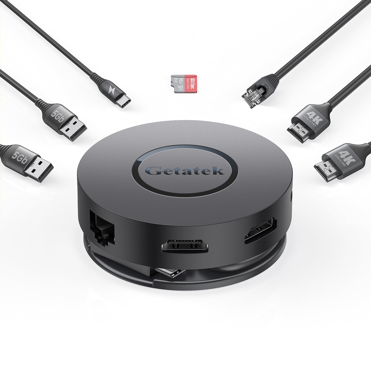 Getatek USB C Hub, 7 Ports Multiport Adapter with Dual HDMI Adapter, Type-C 100W PD Charging, 2* USB 3.0,Gigabit Ethernet, Card Reader, USB-Dongle for MacBook Pro/Air (USB C Dock Dual HDMI)