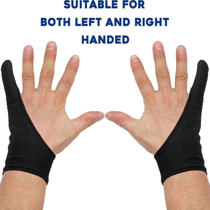 AKX Artist Glove Medium - 2 Pack Palm Rejection Drawing Gloves for Graphic Tablet, iPad - Smudge Guard, Reduce Friction, 1-Finger, Elastic Lycra, Good for Left and Right Hand, Black | AK-01