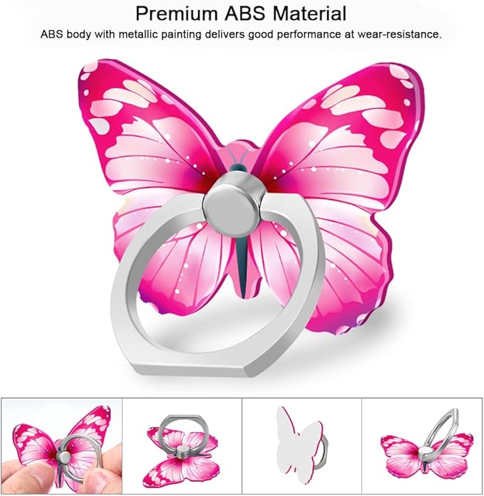 Bonoma Cute Butterflies Phone Ring Holder, 3 Pack Universal Finger Ring Stand Grip Kickstand Ring, 360° Rotation Universal Stylish Stand Compatible with All Smartphones