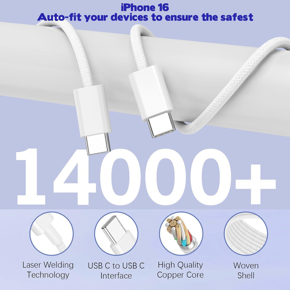 iPhone 17/16 Fast Charger Block,2 Pack 60W USB Charging Block 5-Port Charge Adapter for Apple iPhone Charger with 6FT USB C Woven Fast Charging Cable for iPhone17/16e/16Pro/15ProMax, iPad Pro/Air/Mini