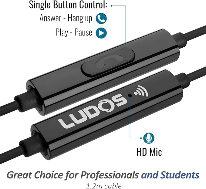 LUDOS Clamor USB C Headphones for iPhone 16 15 Pro Max Plus iPad Pro, 5 Years Warranty, USB-C Earbuds for Samsung Galaxy S24 S23 Ultra S22 S21 FE S20 A55 A54 A53, USB Type C Earphones - Black