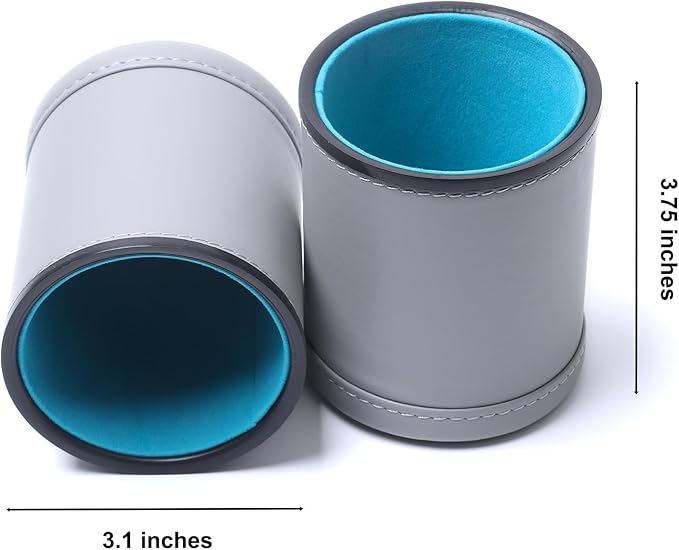 5 Pack PU Leather Dice Cups Felt Lining Quiet Shaker with 30 Dot Dice for Bar Party Yahtzee Farkle Dice Games, Grey