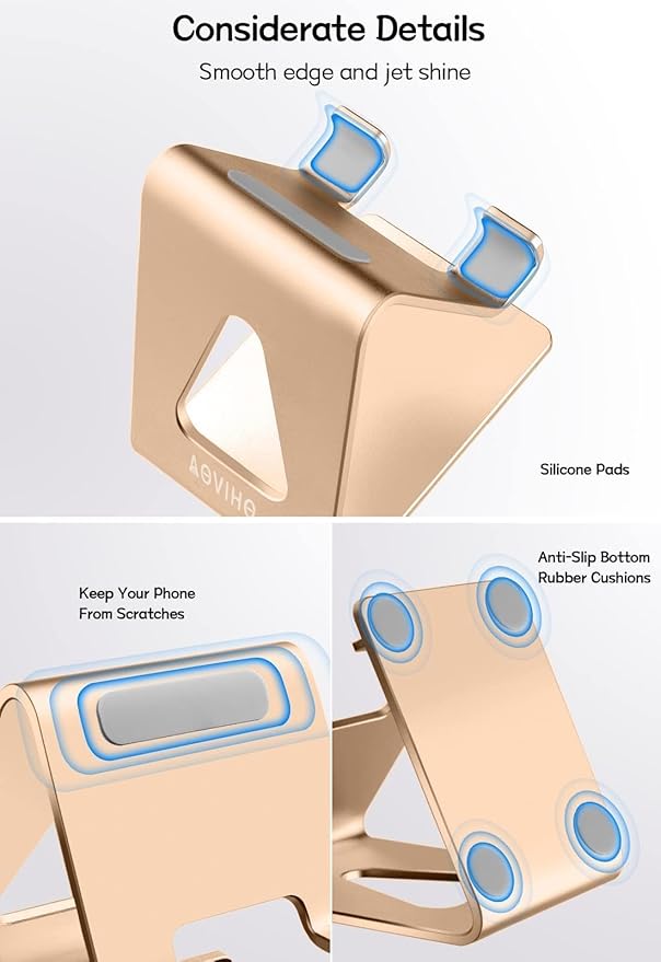 Desk Cell Phone Stand Phone Holder, Aluminum Phone Cradle Dock for iPhone 15 14 13 12 pro Mini 11 X Xs max 8 7 6 6s Plus SE Samsung All Smart Phones, Rose Gold