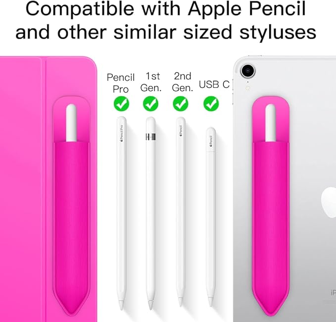 MoKo Pencil Holder Sticker Fit Apple Pencil Pro, Apple Pencil (USB-C), Apple Pencil 1st/2nd Generation, Elastic Pencil Pocket Pouch Adhesive Sleeve Attached to iPad Case for Stylus Pens, Pitaya Red