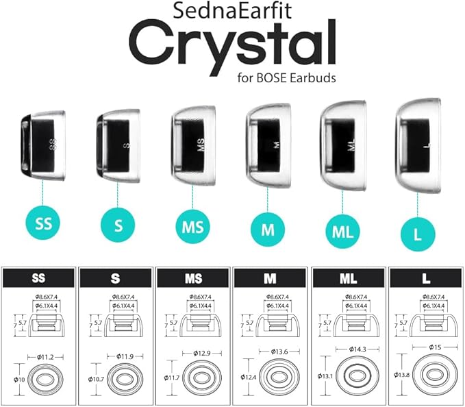 AZLA SednaEarfit Crystal for Bose Earbuds 2 Pair - Bose Earbuds Replacement Tips - Compatible with Bose Quietcomfort Ultra Earbuds, Bose QC Earbuds II (L)