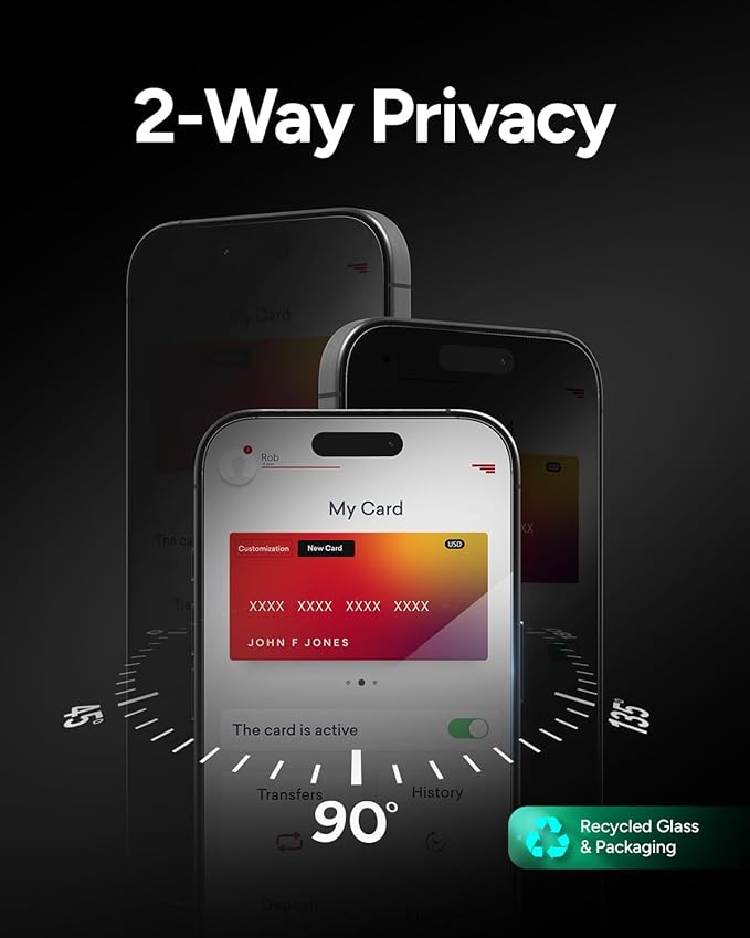 ZAGG Glass Elite Privacy Screen Protector for iPhone 16 Plus / 15 Plus - 2-Way Privacy Filter, Ultra-Strong Tempered Glass, 5X Stronger, InvisibleShield, Smudge-Free, Easy Install, Recycled Content