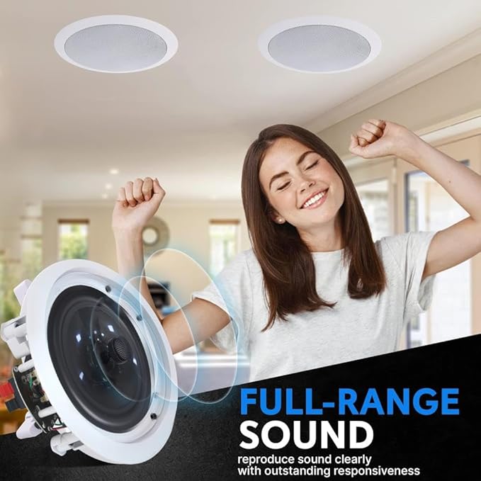 Vaiyer Home Stereo System Kit - 7.2 Channel 4500 Watts Bluetooth Amplifier with 8 Qty of 6.5" Ceiling Speakers 200W Each, Mic, 16 AWG 500 ft. Speaker Wire & Remote for Home, Bar, Office, Restaurant