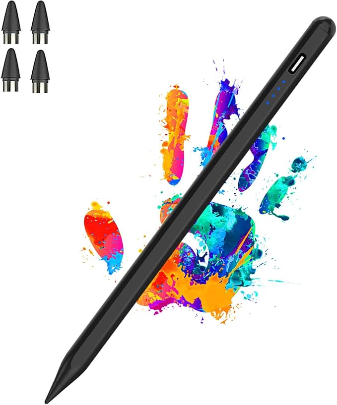 Active Stylus Pens for Touch Screens Rechargeable Tablet Pen POM Tip Magnetic iPad Pencil Stylus Pen for iPad/Pro/Air/Mini/iPhone and Other Smartphone Device-Black