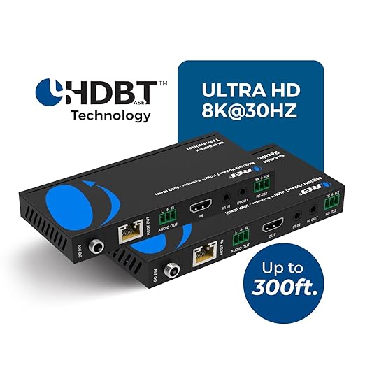 OREI 4K @ 120Hz HDMI Over Ethernet Extender Balun - HDBaseT UltraHD 8K@30hz CAT6/7 Cable with HDR, CEC & IR Control, RS-232 Up to 400 Ft Power Over Cable Audio Out (BK-EXB400R-K)