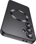Magnetic for Samsung Galaxy S24 Plus Case [Compatible with MagSafe][Built-in Camera Lens Protector] Slim Soft Silicone Bumper Shockproof Metallic Luster Phone Case (Black)