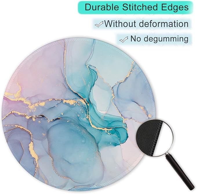 ITNRSIIET Round Mouse Pad with Stitched Edge Premium-Textured Waterproof Non-Slip Rubber Base Desktop Protection Mat Diameter 8.7 inches, Color Textured Marble