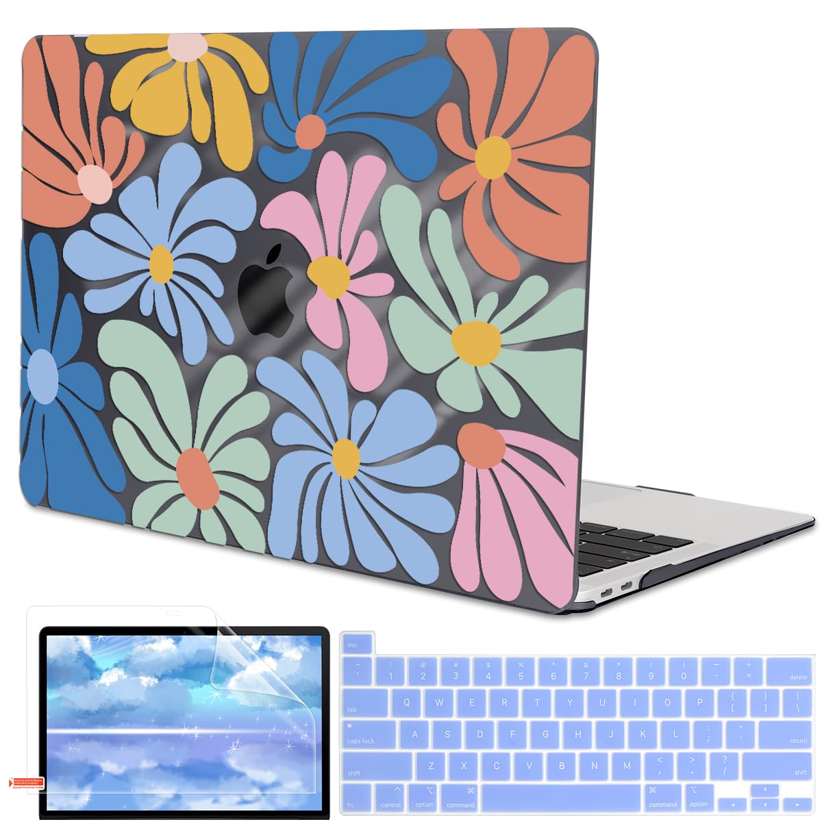LCMOCICO for MacBook Pro 13 Inch Case 2022 M2 2020 2021 A2338 M1 A2251 A2289 with Touch Bar & Touch ID, Plastic Hard Case Keyboard Cover Screen Protector Webcam Cover Brush, Tropical Blue Flowers