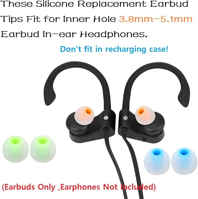 Earbud Tips Earbud Replacement Pieces Silicone Soft and Comfortable Compatible with Senso, Tozo, Sony & Other Inner Hole 3.8mm -5.1mm Earbud in-Ear Headphones 9 Pairs S/M/L