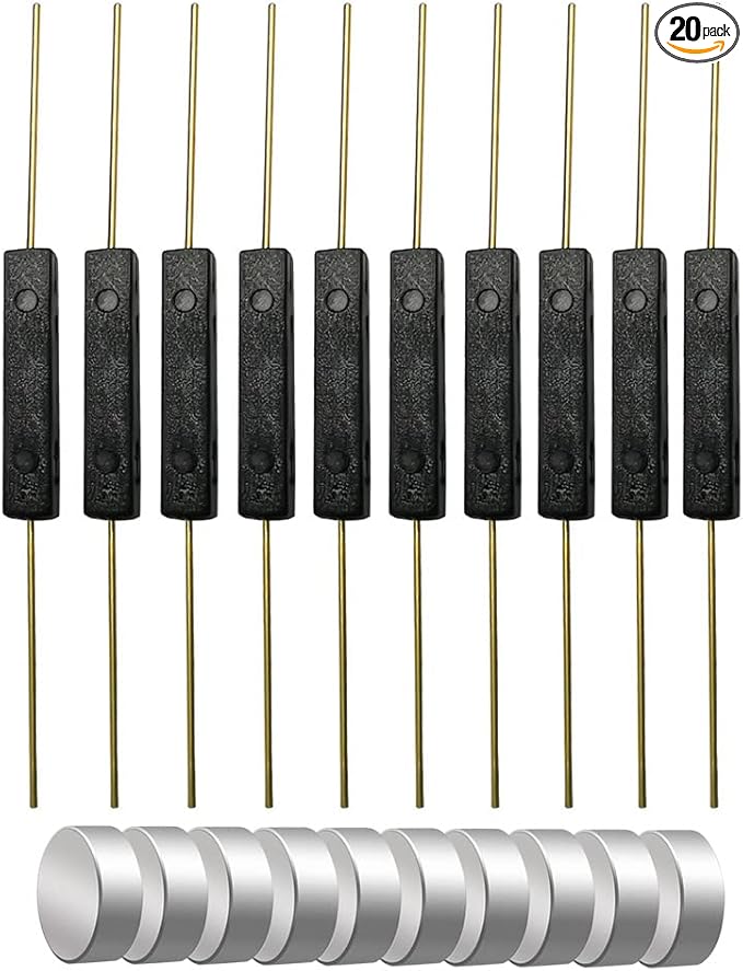 10pcs Plastic Reed Switch Reed Contact Normally Open (N/O) Magnetic Induction Switch (2.5mm×14mm) with 10pcs Small Multi-Use Round Magnets
