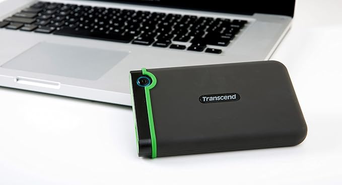 Transcend 4TB SJ25M3, USB 3.1 Portable Hard Drive Rugged, Anti-Shock Resistant, Compact and Lightweight with Lightning-Fast Speeds, One Touch Backup Button, Iron Grey - TS4TSJ25M3S