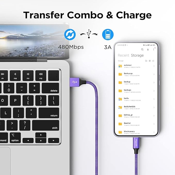 etguuds 6.6ft USB A to USB C Cable 3A Fast Charging, 2-Pack USB A to USB Type C Charger Cord for iPhone 16 15 Pro/Pro Max/Plus, for Samsung Galaxy S24 S23 S22 S21 S20 S10 A55 Flip Note, Moto, Purple