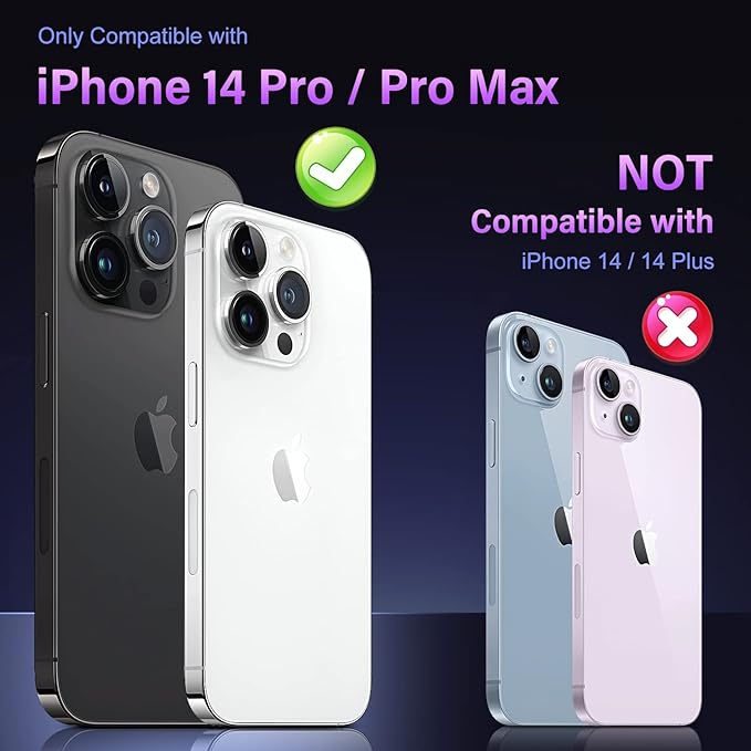 Uyiton for iPhone 14 Pro/iPhone 14 Pro Max Camera Lens Protector, [Drop Protection] 9H Tempered Glass Camera Cover Screen Metal Ring Case Friendly Scratch Resistant Easy to Install - Black