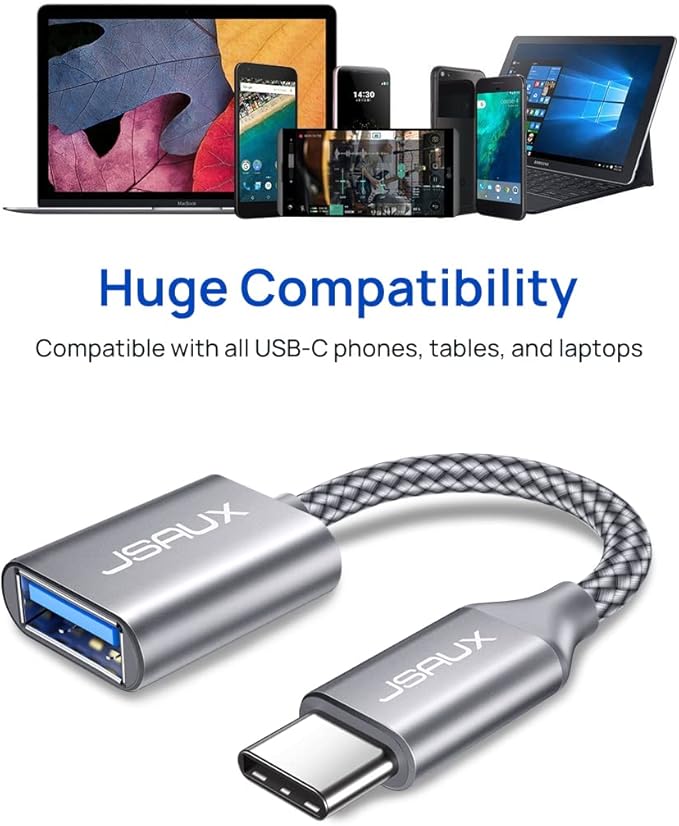 JSAUX USB C to USB Adapter [2 Pack], USB Type C Male to USB 3.0 Female OTG Cable Thunderbolt3 to USB Adapter Compatible with MacBook Pro/Air 2019 2018 2017, Galaxy S23 S23+ Ultra Note 10 S9 S8-Silver