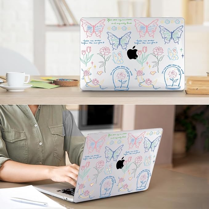Compatible with MacBook Air 13.6 inch Case 2025 2024 2023 2022 Release M4 A3240 M3 A3113 M2 A2681 with Touch ID, Plastic Hard Shell Case&Keyboard Cover&Screen Film&Webcam Cover, Line Flower