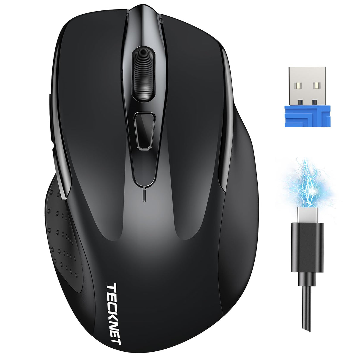 TECKNET Wireless Mouse Rechargeable, 2.4G Computer Mice with USB-A Receiver