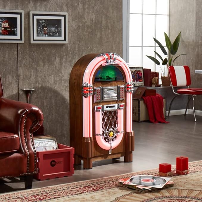 Arkrocket Taurus II Mid-Size Jukebox Entertainment Center Bluetooth Vinyl Record Player Turntable CD Player Radio SD USB Player (Maple)…