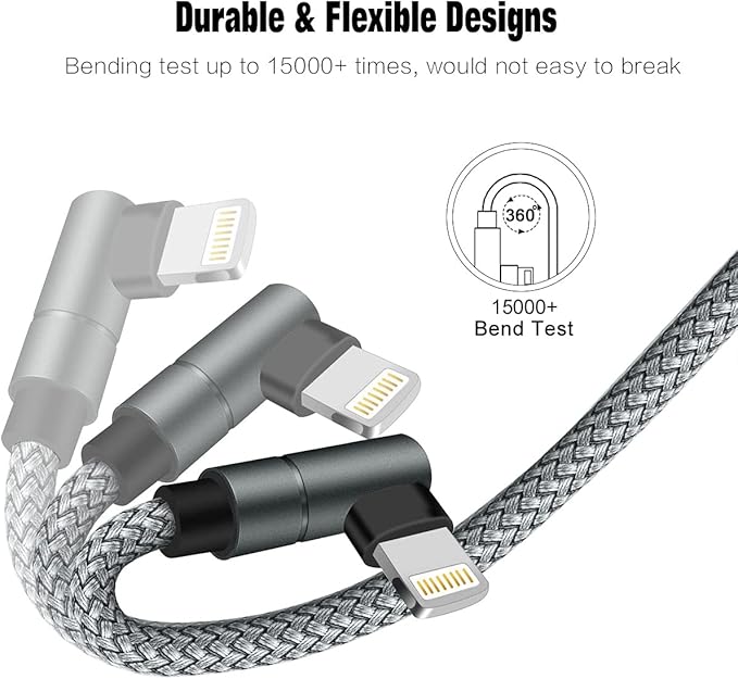 USB C to Lightning Cable MFi Certified PD Fast iPhone 12 Charging 6ft Cable 90 Degree Type C Charger Cord Compatible with iPhone 13/12/12 ProMax/12Mini/11 Pro Max/X/XS/XR/8, iPad 8th (Grey) …