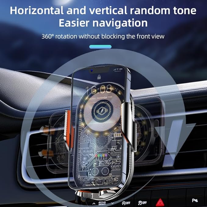 Phone Holders for Your Car with Wireless Chargre - Metal Hook Clip, Auto Clamp Air Vent Cell Phone Car Mount, Hands Free Universal Automobile Cradle Fit for iPhone Android and All Smartphones