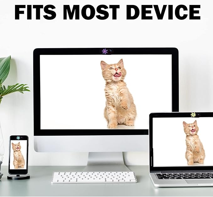 Laptop Camera Cover Slide Webcam Cover for Privacy Fits for Mini PC, PC, Surface, Tablet, Desktop Computer, Smart Phone - 3 Packs, Flower