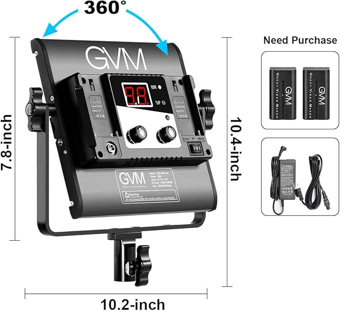 GVM Led Bi-Color Video Lights with APP Function, Variable CCT 2300K-6800K and 10%-100% Brightness with Digital Display for Video Studio Shooting, CRI97+ TLCI97 Led Light Panel +Barndoor