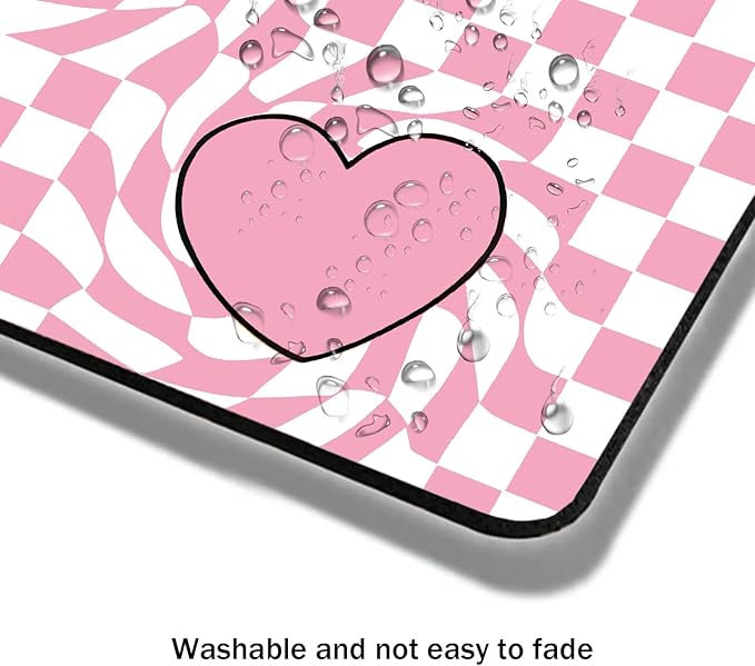 Mouse Pad, Cute Pink Checkered Heart Mouse Pads for Desk, 9.5" x 7.9" Non-Slip Rubber Base Computer Mousepad with Women, Portable Square Design for Wireless Mouse and Pad Laptop Office & Travel