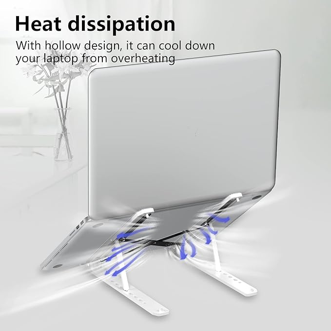 Laptop Stand for Desk, Adjustable Laptop Riser ABS+Silicone Foldable Portable Notebook Holder, Ventilated Cooling Notebook Mount Computer Stand for 10-15.6” Laptops,Tablets-White