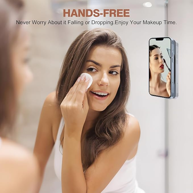 Magnetic Phone Suction Grip, Shower Phone Holder for MagSafe, Octo Phone Sticky Buddy Suction Grip for iPhone 16 15 14 13 12, Birthday Christmas for Women Black
