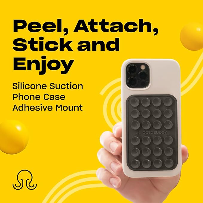 Classic MAX - Silicone Suction Phone Case Adhesive Mount - Hands-Free, Strong Grip Holder for Selfies and Videos - iPhone and Android Compatible - 2.6″ x 3.9″, Black Oyster