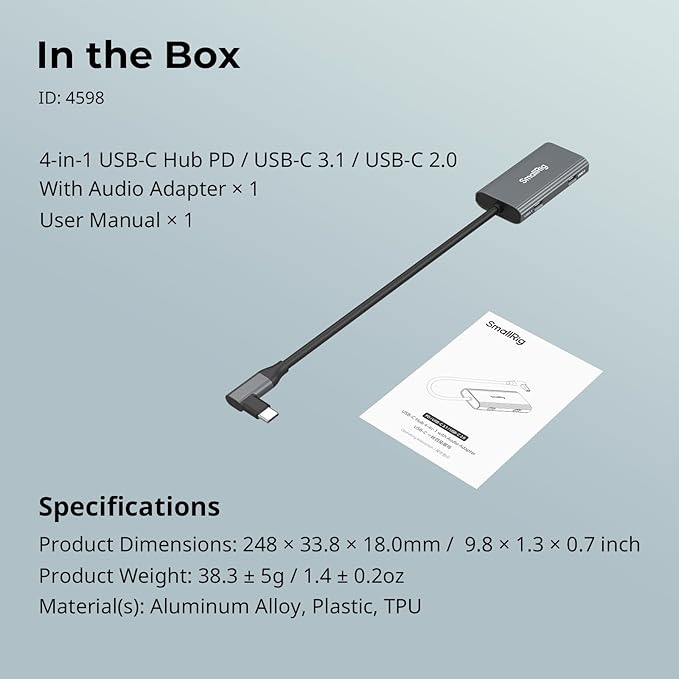 SmallRig 4-in-1 USB-C Hub with a Cold Shoe Mount for Phone/Camera Cage, PD 100W / USB-C 3.1/2.0 with Audio Adapter x 2, for Professional Mobile Shooting - 4598
