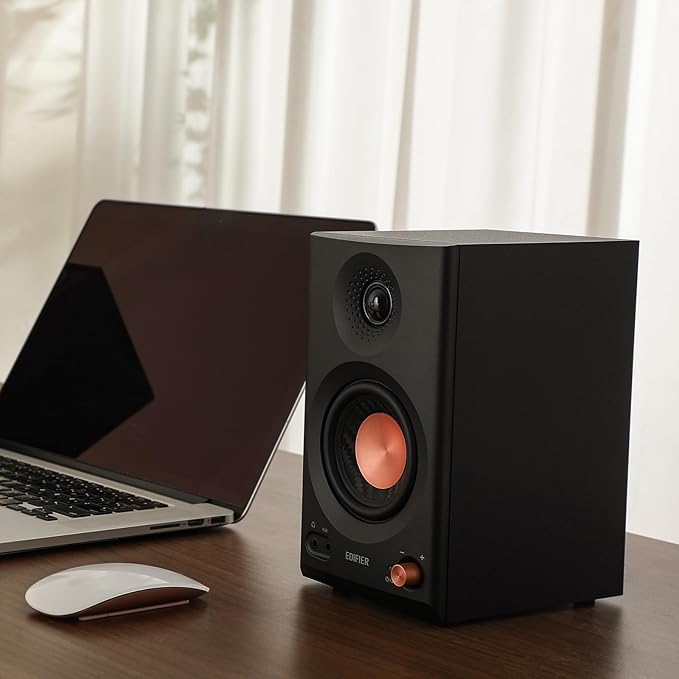 Edifier MR3 Powered Studio Monitor Speakers, Hi-Res Audio Certified Bluetooth V5.4 Active Bookshelf Loudspeakers, 2.0 Computer Speaker with Headphone Output RCA AUX Balanced TRS Input - Black (Pair)