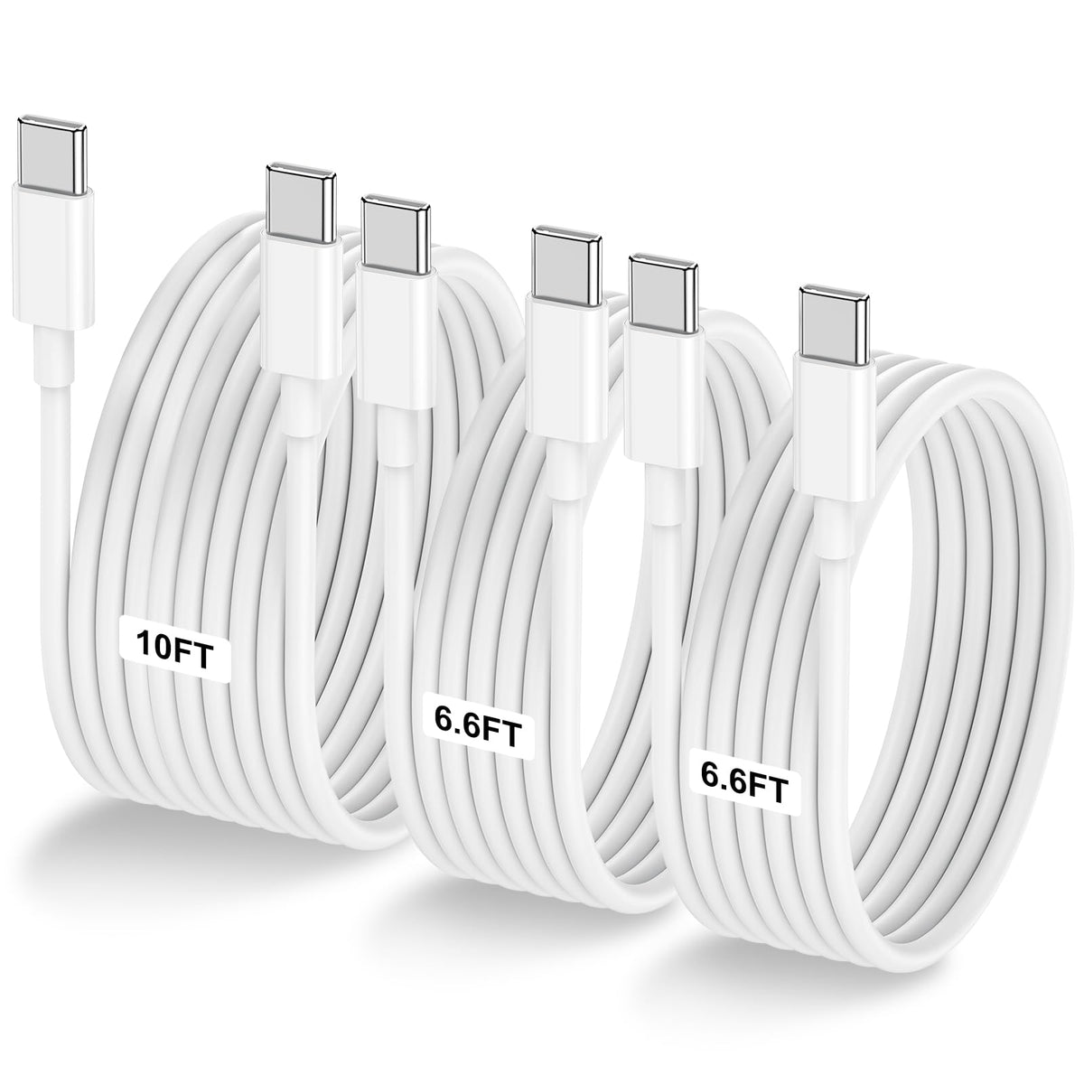 LOFPYE 3-Pack 10FT 60W USB C to USB C Cable, Type C to Type C Cable,Fast Charging Cable for iPhone 16 15 Pro Plus Pro Max，for Galaxy S24 S23, for iPad Pro/Air, for MacBook Pro/Air and More