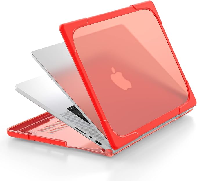 Batianda Compatible with New MacBook Pro 16 inch Case 2024 M4 Chip 2023 2021 Release with M3 M2 Pro Max, Heavy Duty Protective Plastic Hard Shell with Fold Kickstand & Keyboard Cover Protector, Red