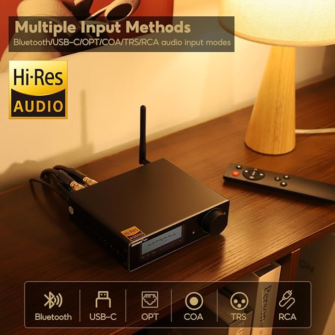 AIYIMA A80 Bluetooth Amplifier DAC Stereo HiFi Home Audio Receiver with PFFB 2.0 Channel Hi-Res Class D Power Amp with PC-USB Coaxial Optical TRS RCA Input
