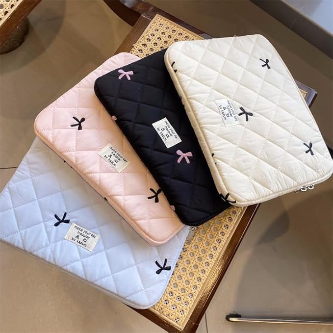Cute Bow Graphic Carrying Laptop Bag Y2K Preppy Laptop Sleeve Case Bag Kawaii Pad Computer Protect Case Pouch (13-14 inch,Pink)